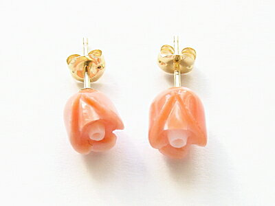 Coral Pink <tulip> K18 Pierce, "given free shipping on mail service" - the birthstone for March [Coral (Coral's us)]]] [_ Giff easy 