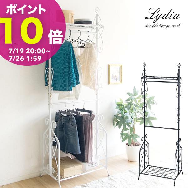 【ポイント10倍! 7/19 20___00〜】ハンガーラック スリム おしゃれ 2段 省スペース アイアン コートハンガー アンティーク ブティックハンガー 衣類収納 大容量 衣類整理 棚付き 可動バー ハンガー