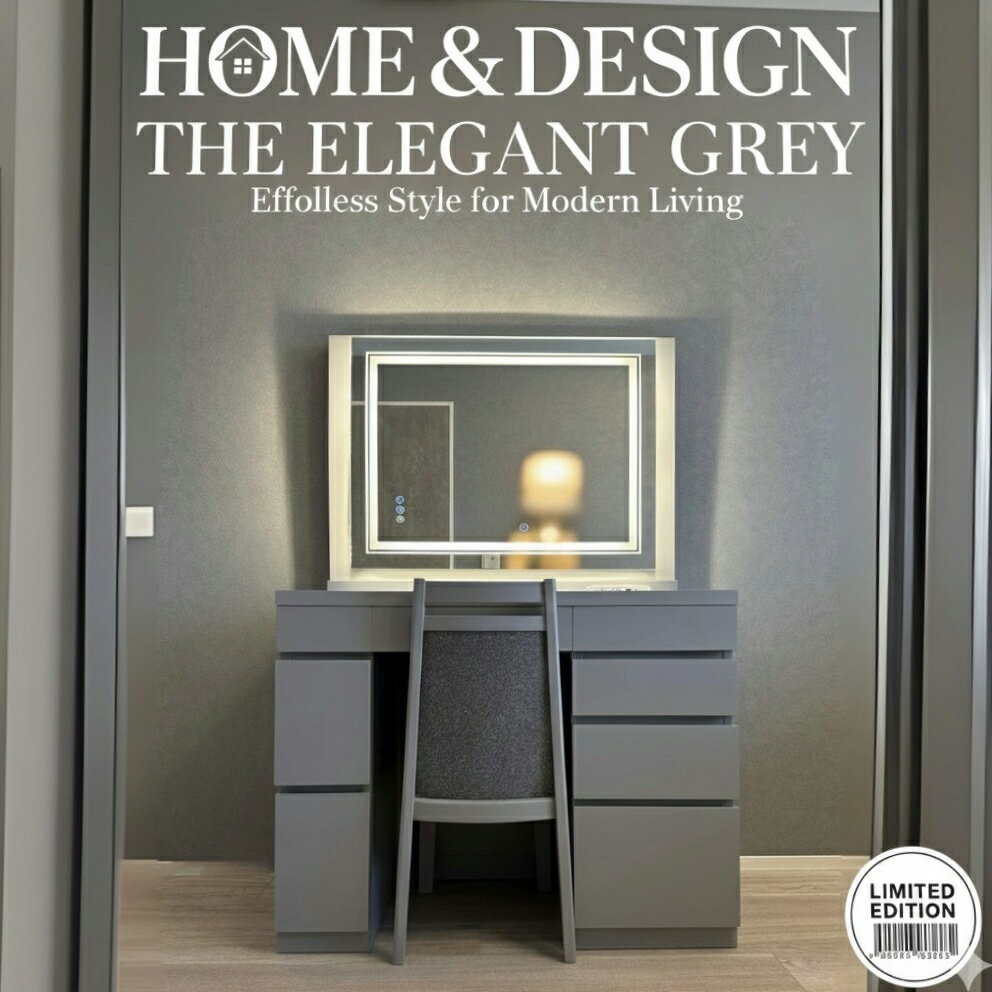 【ミラーレス】リゾートホテル仕様のドレッサーグレイ95【インテリア モダン 関本家具 鏡台 95cm 鏡台 オーダードレッサー 椅子付き】