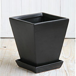 ルッカT.T HG01モダンな黒マット・5号陶器(半磁器）プランター　屋内用の植木鉢、受け皿付きです [lt-hg1k05p][____]