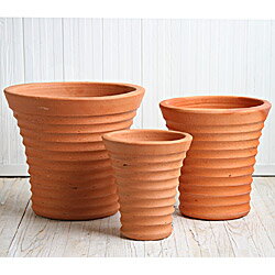 テラコッタ　E32　3点セット 　≪植木鉢/陶器/テラコッタ・素焼き鉢系≫こんもりと葉が広がり持ちやすいラッパ形