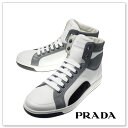 PRADA プラダ メンズハイカットレザースニーカー PLUME COLOR / 4T2724 OME ホワイト×グレー【あす楽対応】