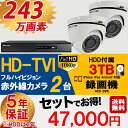 世界のHIKVISION(ハイクビジョン)防犯カメラ セット HD-TVI 243万画素 屋外用ドーム 監視カメラ×2台 スマホ対応 録画機能付き 4CH 3TB HDD 日本語マニュアル付き TVI-SET4-C2-3TB【送料無料】【あす楽対応】