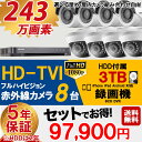 世界のHIKVISION(ハイクビジョン)防犯カメラ セット HD-TVI 243万画素 屋外用 監視カメラ 屋外用カメラ スマホ対応 録画機能付き 8CH 3TB HDD TVI-SET-CAM8-3TB 【送料無料】【あす楽対応】