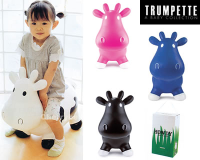 【ラッピングご希望の方無料】【送料無料☆】【かわいいギフトBOX入り】 TRUMPETTE　トランぺット　BOUNCY　RUBBER　COW　HOWDY　バウンシーカウ　乗り物【ピンク・ブルー・ブラックが仲間入り！】【ポイント10倍】【after0608】【ポイント10倍】&ノンフタル酸で安心ロディよりもかわいいうしの乗り物