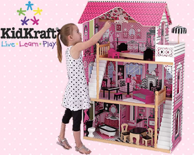  家具付 KIDKRAFT　キッドクラフト　アメリアドールハウス 木製ドールハウスセット Amelia Doll House　2階+屋根裏部屋付　おままごと残りわずか！長く遊べる！バービー人形、リカちゃん人形にも！ままごと