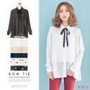 【REDOWN】【CR0201】【FRS】トップス ボウタイ付きフレアシフォンブラウスチュニック 長袖 快適 体型カバー フェミニン カジュアル 通勤 きれいめ ホワイト ピンク ネイビー ストライプ柄 ピンク ブラック ドット柄 無地 黒 白 M L LLレディース レディース 夢展望
