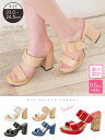 サンダル 9.5cmチャンキーヒールビッグバックルゴールドアクセント 夏 ゴールドバックル 太ヒール オープントゥ クッション 合成皮革 安定感 カジュアル ブラック ホワイト ベージュ レッド デニム 白 黒 赤 23cm 24.5cm レディース 夢展望【sale17】【sale2】【shoes1】
