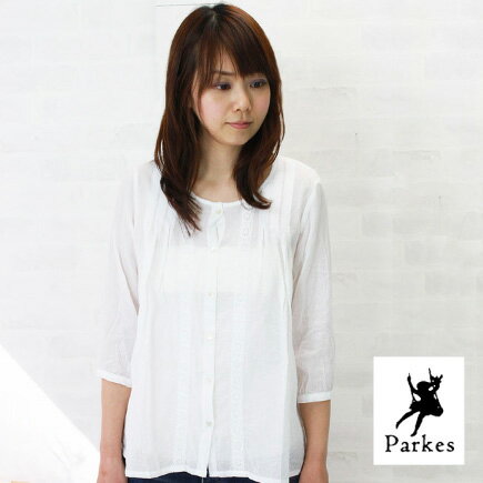 【送料無料】【20％OFF】Parkes（パークス） ナチュラル可愛いレース付丸首ブラウス/レディース 夏