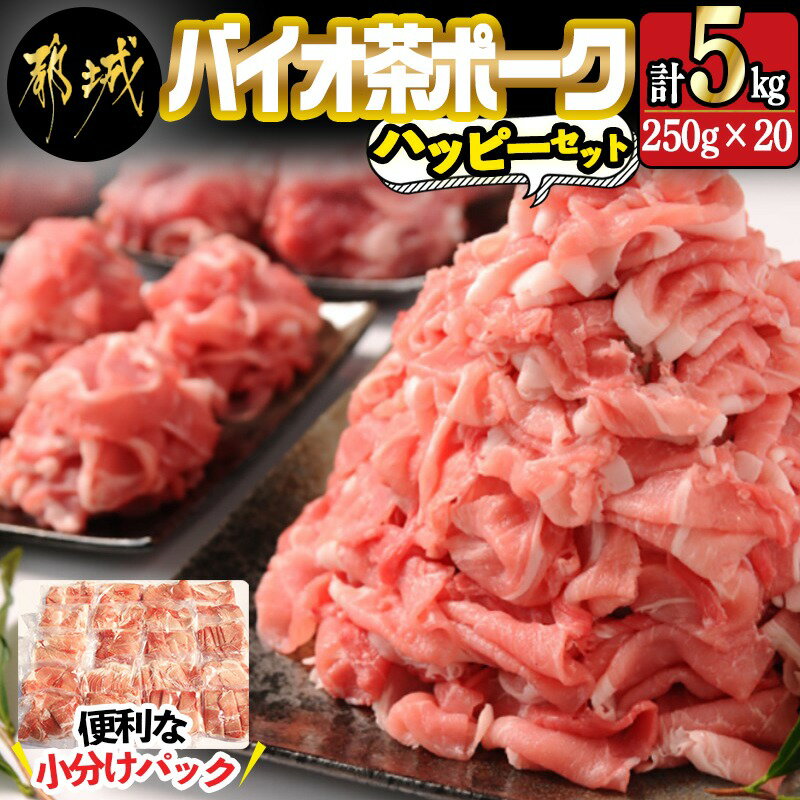 【ふるさと納税】都城産「バイオ茶ポーク」5kgハッピーセット - 宮崎県産豚肉(都城産) 銘柄豚 切り落とし(便利な小分けパック 250g×20) 合計5キロ 冷凍 株式会社ミートクリエイト 送料無料 MJ-3628【宮崎県都城市は令和2年度ふるさと納税日本一！】