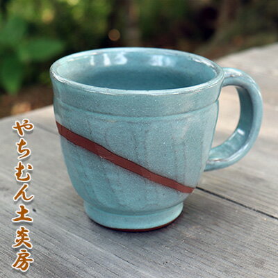 久米島の土100%で制作！久米島ブルーのマグカップ（ライン）