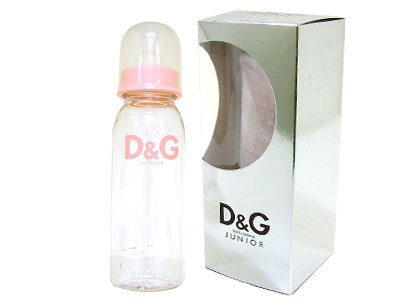 D＆Gジュニア D&G junior★小物(哺乳瓶)LN2614 クリア×ライトピンク D＆Gロゴ入り 哺乳びん 専用袋付き激安%OFF！ベビー【Luxury Brand Selection】【出産祝い】【ドルガバ】セール SALE【Aug08P3】