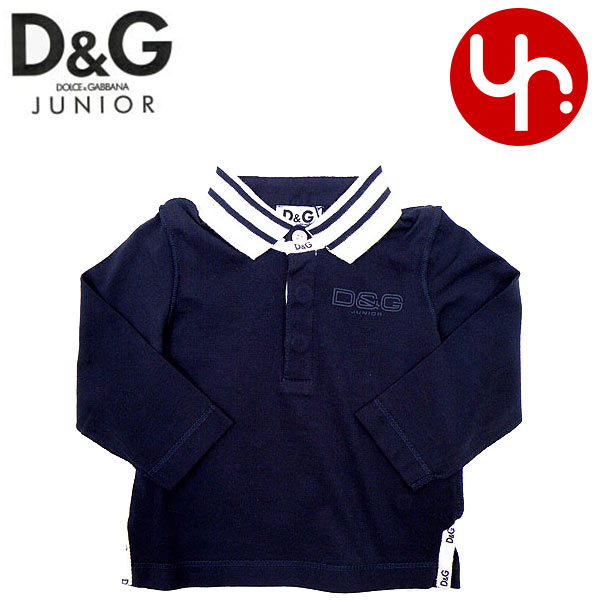 D＆Gジュニア D&G junior★アパレル(ポロシャツ)L13155 ネイビー×ホワイト ロックミシン切返し 胸＆襟＆裾ロゴ長袖ポロシャツ(3/6M,6/9M,9/12M)激安%OFF！ベビー【mcd1207】