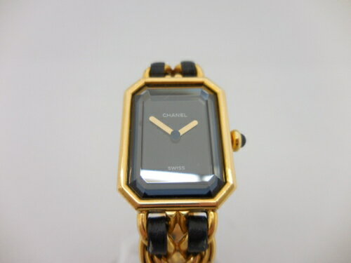 o【CHANEL】【シャネル】　プルミエールGP M　H0001　ゴールドメッキ×レザー　Mサイズ 電池式クォーツ ブラック 黒 レザー 革 ゴールド 金 ブレスレット 164467o
