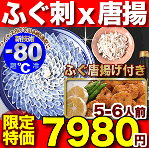 ふぐ刺し【送料無料】「ふぐ唐揚付ふぐ刺身5-6人前／超冷」