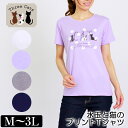 Tシャツ 半袖 Three Cats(スリーキャット) 水玉と猫のプリントTシャツ レディース キャラクタープリント M L LL 3L オフ パープル ネイビー グレー 夏 「201830W」