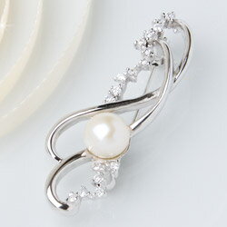 「本真珠 パールラインブローチ パールホワイト系 7-7.5mm」シルバー(本真珠)送料無料☆やわらかなラインが美しい