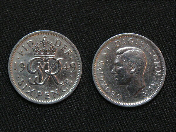 イギリス発　幸福の6ペンスコイン1949年GRデザイン初年ジョージ6世