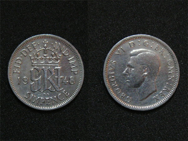 イギリス発　幸福の6ペンスコイン1948年ジョージ6世【メール便なら送料無料】 【free-0113】
