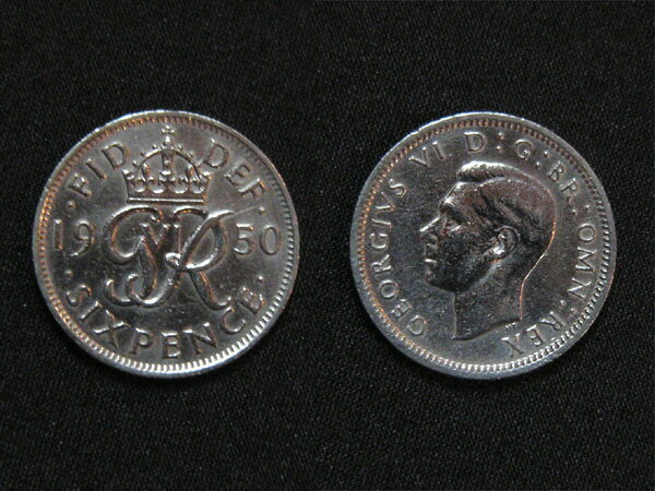 イギリス発　幸福の6ペンスコイン1950年ジョージ6世　白銅貨