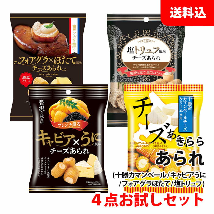 送料無料 メール便 チーズあられ 4点セット (塩トリュフ/キャビアうに/十勝カマンベール/フォアグラ) あられ お試し アソートセット お菓子 おつまみ きらら