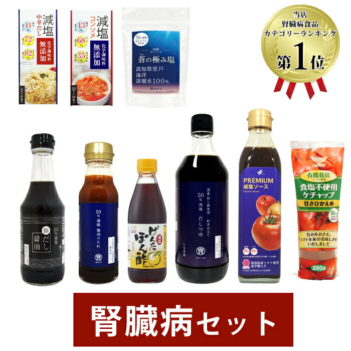 減塩調味料セット【 <strong>腎臓病食</strong> 腎臓病 透析の方向け 】（ 減塩だしつゆ 減塩焼肉のたれ 減塩中華だし 減塩コンソメ 食塩不使用ケチャップ 減塩だし醤油 減塩ぽん酢 減塩しお 減塩ソース ）| 低リン 低カリウム 低タンパク質 プレゼント 塩抜き屋 退院祝 母の日 <strong>ギフト</strong> 低塩