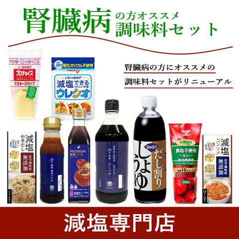 減塩調味料セット【 腎臓病 透析の方向け 】（ 減塩だしつゆ 減塩焼肉のたれ 減塩中華だし 減塩コンソメ 食塩不使用ケチャップ だし割り 減塩醤油 減塩マヨネーズ 減塩しお 減塩ソース ）【 腎臓病食 低リン 低カリウム 】プレゼント ギフト 退院祝い 贈答 お歳暮