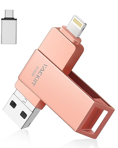 Vackiit MFi認証取得 iPhone用USBメモリー 512GB USBフラッシュドライブ 高速USB 3.0 <strong>フラッシュメモリー</strong> スマホ データ保存 写真 バックアップ lightningコネクタ搭載 iPhone/iPad/PC/Andr