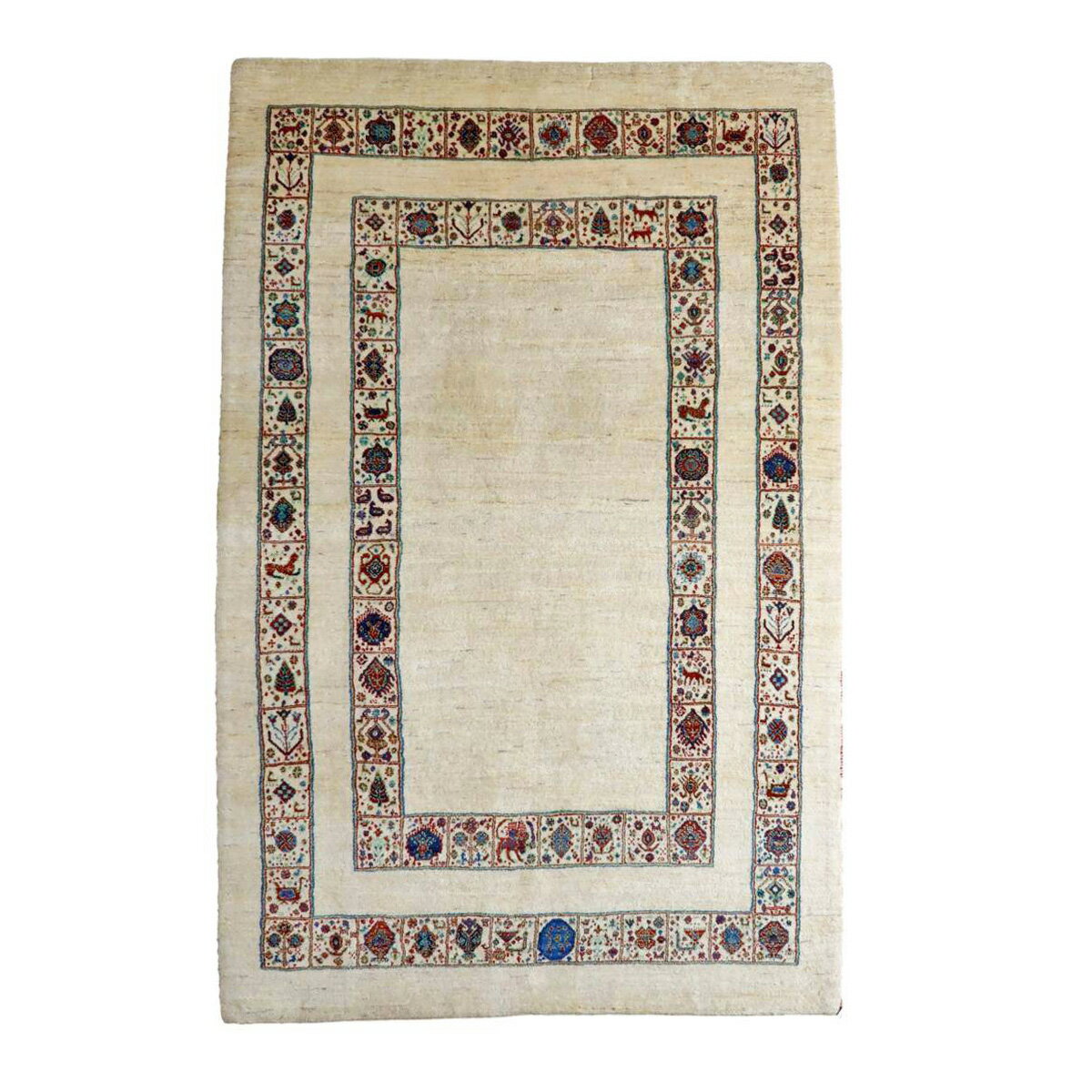 ギャッベルリバフ イラン製 248×158cm 手織り 最高級 天然 ウール100% 草木染 リビングサイズ モダン ナチュラル 北欧 ラグ 絨毯 マット ラグマット ギャベ 床暖房対応 ホットカーペット対応 無染色 (HL-48766）