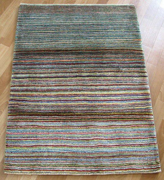 イラン製 ゾランヴァリ ギャッベ 玄関マット 115×86cm 手織り 天然 ウール100% 草木染 おしゃれ かわいい 北欧 ラグ 絨毯 マット ラグマット カーペット 厚手 屋内 室内 ギャベ 床暖房対応 ホットカーペット対応 ストライプ (品番:ZS-2158)