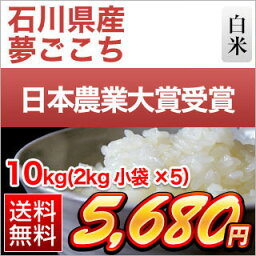 進化したコシヒカリ 石川県産 夢ごこち 10kg(2kg×5袋)【送料無料】【白米】【28年度産】〈特別栽培〉