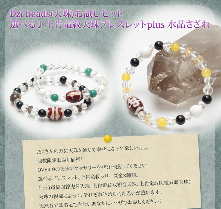 【Dzi beads(天珠)お試しセット！　選べる♪上肯竜紋天珠ブレスplus 水晶さざれ】　【メール便可】