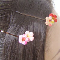 ヘアピン（2個セット）【メール便可】【ヘアピン ヘアアクセサリー 髪飾り 和装小物 和雑貨 花 和小物 七五三 フラワー ちりめん 夢み屋 キッズ 子供】auktn10P17Aug12