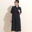梨地ストレッチドットプリント・フロントタックワンピース/ピサーノ