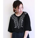 エスニック刺繍ドルマン七分袖Tシャツ/レイカズン(RAY CASSIN)
