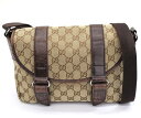 【GUCCI】グッチ キャンバス レザー ショルダーバッグ ブラウン GG柄 145858【中古】