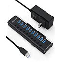 即納USB3.0ハブ 電源付き ROSONWAY 10ポート USBハブ アルミ製 5Gbps高速転送 セルフパワー USB拡張 独立スイッチ付 12V/3A ACアダプタ付き