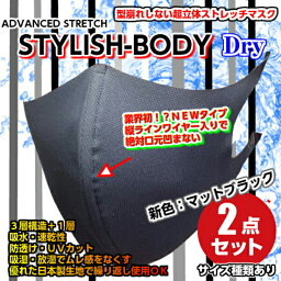 ※在庫分で今期終了※NEWマスク マットブラックマスク2枚 <strong>日本製</strong> 黒マスク 紺マスク 速乾UVマスク スタイリッシュボディドライ 2枚セット ウレタンマスク 秋マスク 冬マスク/大きめウレタンマスク 洗える 女性サイズ　男性サイズ　大きいマスク メイク付きにくい