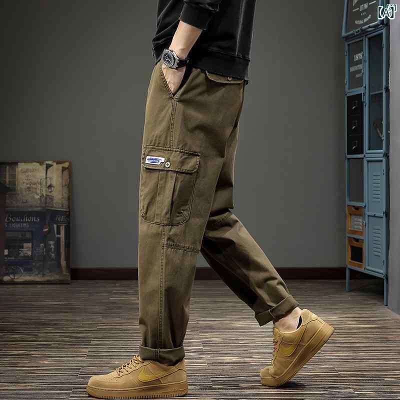 メンズ　ファッション　オシャレ　男性　大歳ストリート アメリカ マルチ ポケット メンズ オーバー オール 秋 ストレート コットン カジュアル パンツ