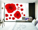 ウォールステッカー【赤いバラの花】60×90cm 壁紙 シール 賃貸OK はがせる 剥がせる DIY 模様替え インテリア ばら 薔薇 ローズ レッドローズ 蝶々 ちょうちょ バタフライ