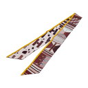 美品 HERMES エルメス ツイリー リボンスカーフ マルチカラー ブラウン イエロー シルク100%【本物保証】【中古】
