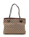 GUCCI グッチ GGキャンバス トートバッグ ショルダーバッグ キャンバス レザー ベージュ ボルドーワイン 120837【本物保証】【中古】
