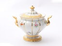 超美品 Meissen マイセン Xフォーム グランツゴールド 金彩小花 シュガーポット 磁器 マルチカラー 食器【本物保証】【中古】