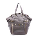 美品 YVES SAINT LAURENT イヴ・サンローラン ダウンタウントートバッグ レザー ブラウン【本物保証】【中古】