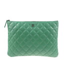 超美品 CHANEL シャネル マトラッセ クラッチバッグ A82545 レザー グリーン【本物保証】【中古】