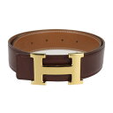 超美品 HERMES エルメス コンスタンス ベルト レザー キャメル ブラウン ゴールド Hバックル □B刻印 表記サイズ 60【本物保証】【中古】