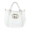 GUCCI グッチ トートバッグ レザー ホワイト GGマーモント 2WAY【本物保証】【中古】