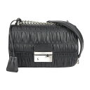 美品 PRADA プラダ ショルダーバッグ 1BD139 レザー ブラック ギャザー チェーン 肩掛け 斜め掛け【本物保証】【中古】