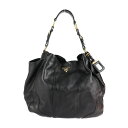 PRADA プラダ ショルダーバッグ BR3786 アンティークレザー ブラック セミショルダー ワンショルダーバッグ ハンドバッグ ロゴ ゴールド金具【本物保証】【中古】