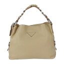 美品 PRADA プラダ ショルダーバッグ BR3464 レザー ベージュ系 シルバー金具 ワンショルダーバッグ トートバッグ 三角ロゴプレート【本物保証】【中古】